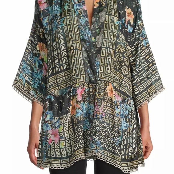 Johnny Was Weller Tia Silk Kimono Jacket with Pockets Oversized Fit - Picture 3 of 3